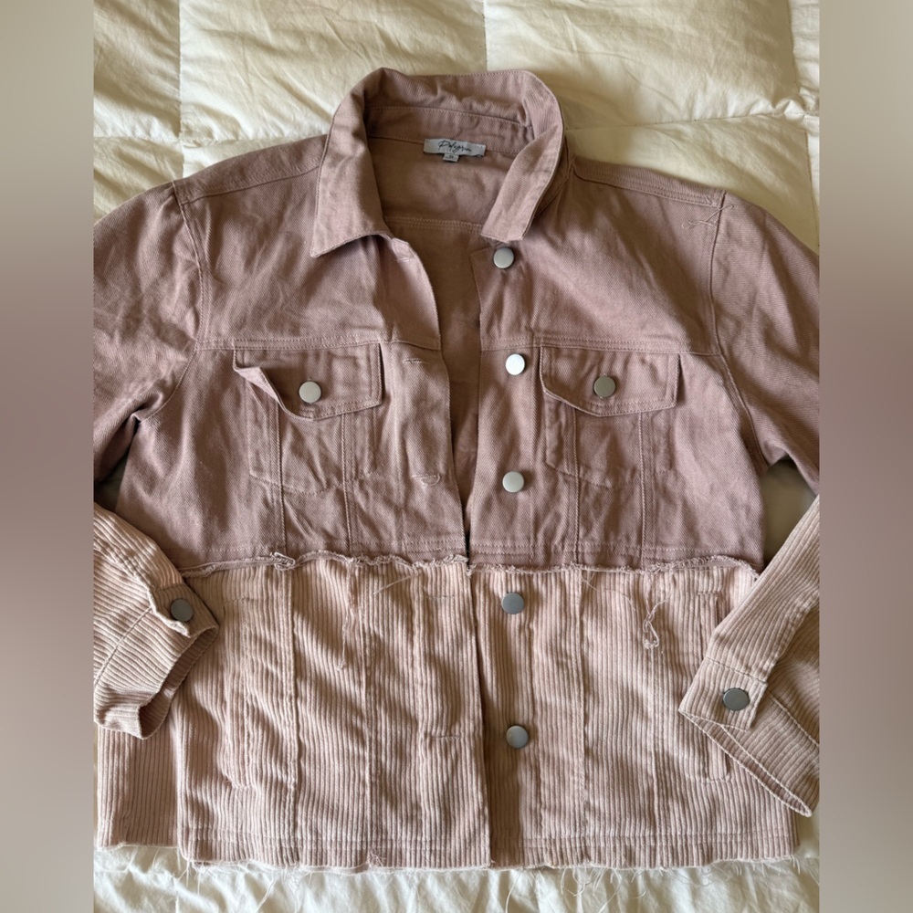 Chic pink double color Corduroy Jacket - Picture 3 of 5